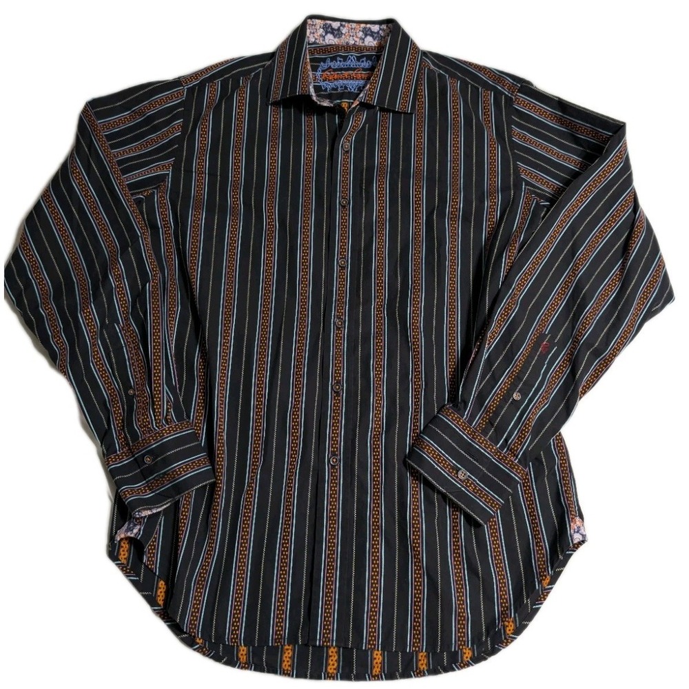 Robert Graham Mens Medium Classic Fit Button Up Shirt Striped Flipâ Cuff